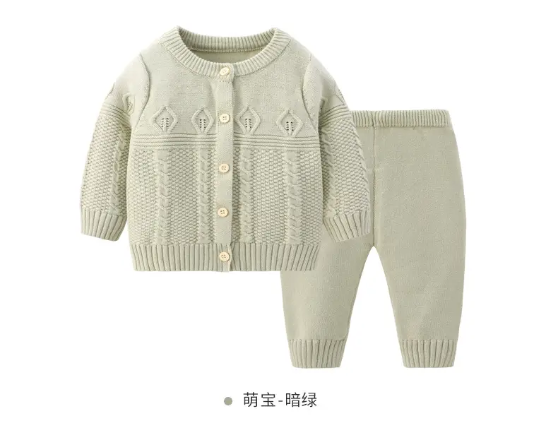 Baby Sweater Set Cream Green Round Neck Cardigan Coat — feature 7