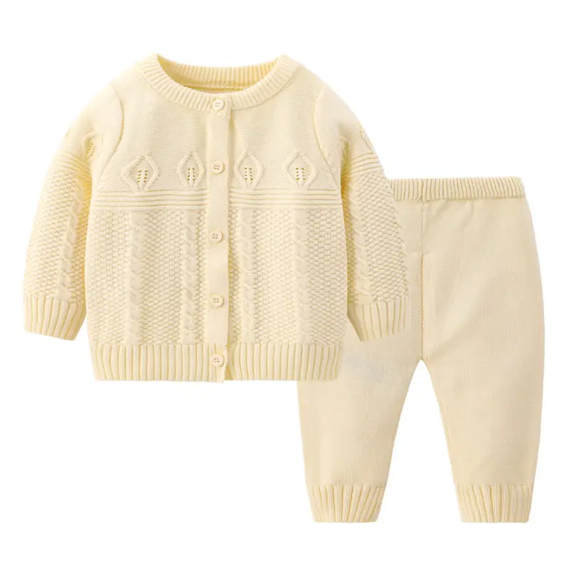 Baby Sweater Set Cream Green Round Neck Cardigan Coat - Image 2