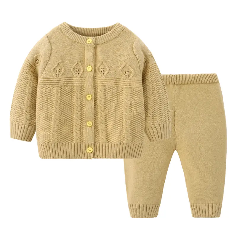 Baby Sweater Set Cream Green Round Neck Cardigan Coat - Image 3