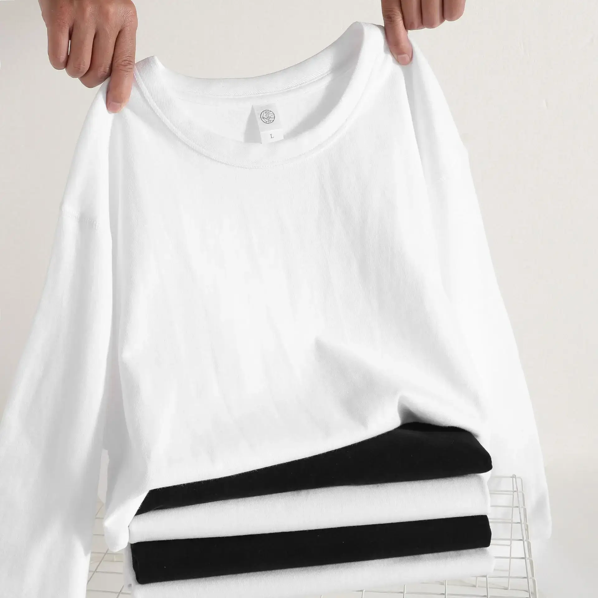 Men White Cotton Long Sleeve Crewneck T-Shirt - Image 3