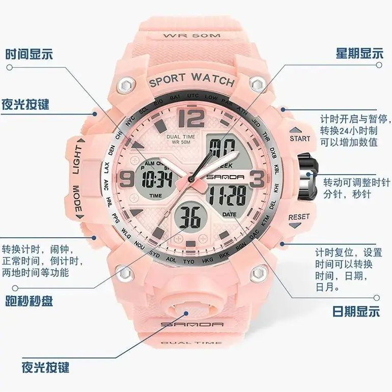 Sanda Sport Watch Black Waterproof Digital Display - Image 80