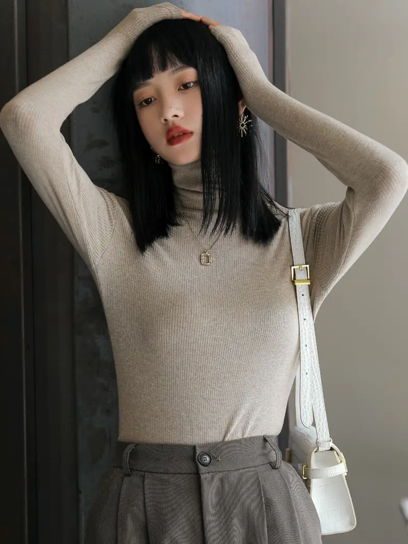 Women Long-Sleeve Slim Fit Sweater Top Black Knit Autumn Winter - Image 7