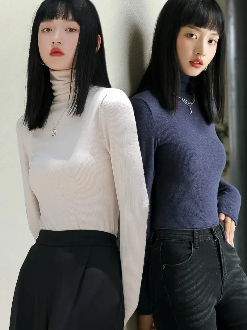 Women Long-Sleeve Slim Fit Sweater Top Black Knit Autumn Winter - Image 8