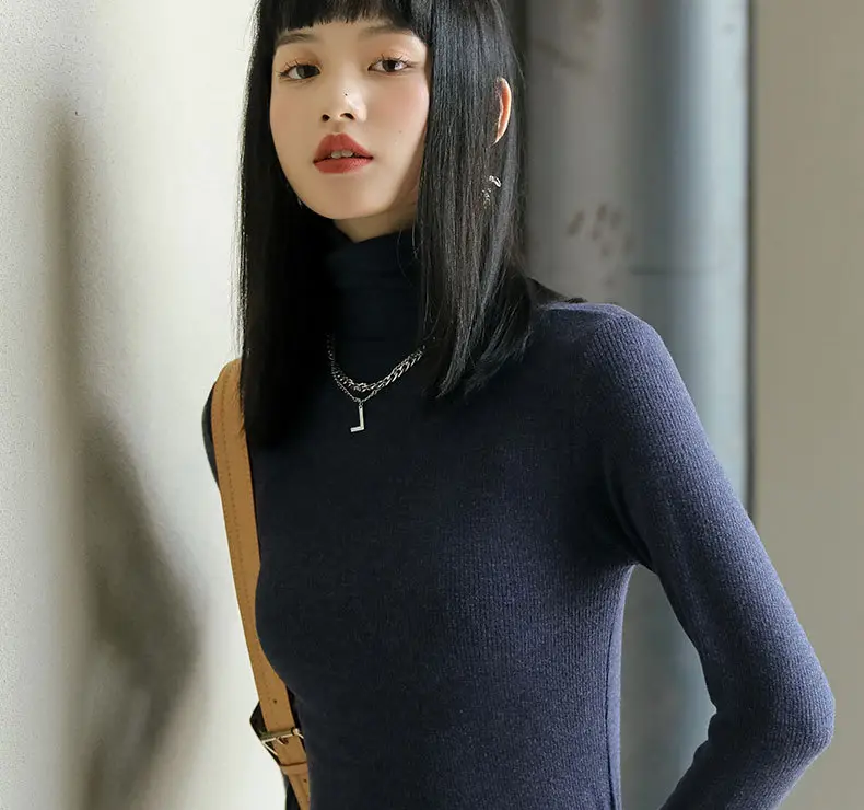 Women Long-Sleeve Slim Fit Sweater Top Black Knit Autumn Winter — feature 19