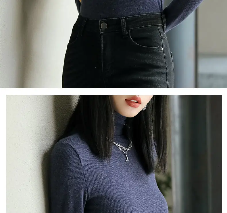 Women Long-Sleeve Slim Fit Sweater Top Black Knit Autumn Winter — feature 20