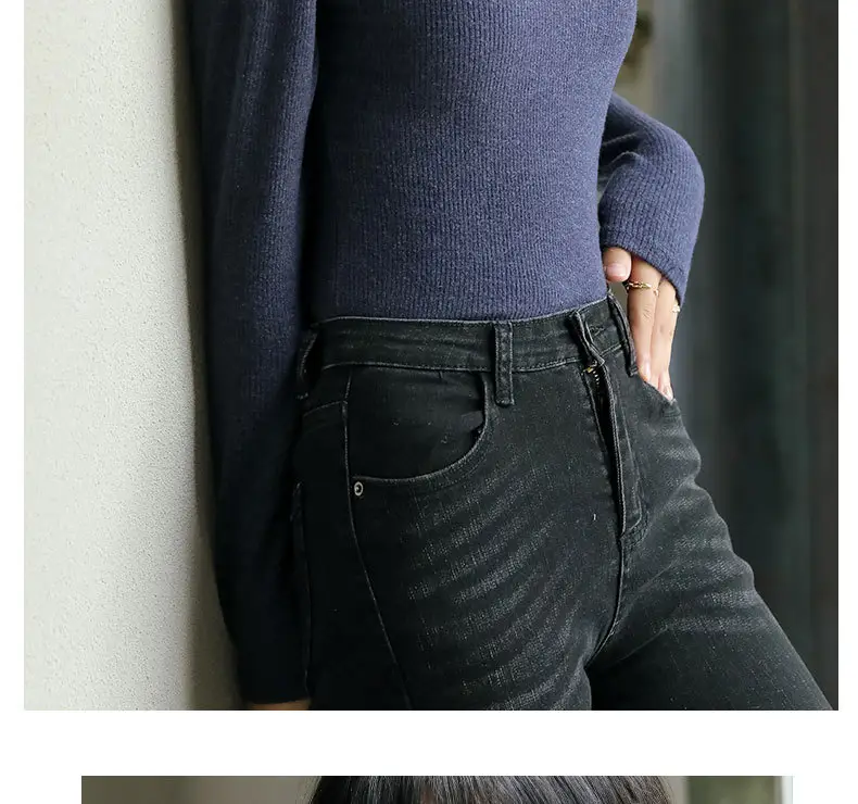 Women Long-Sleeve Slim Fit Sweater Top Black Knit Autumn Winter — feature 21