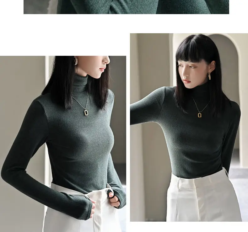 Women Long-Sleeve Slim Fit Sweater Top Black Knit Autumn Winter — feature 23