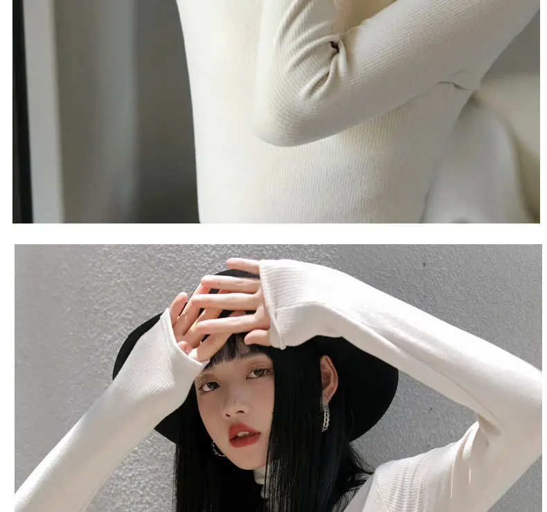 Women Long-Sleeve Slim Fit Sweater Top Black Knit Autumn Winter — feature 25