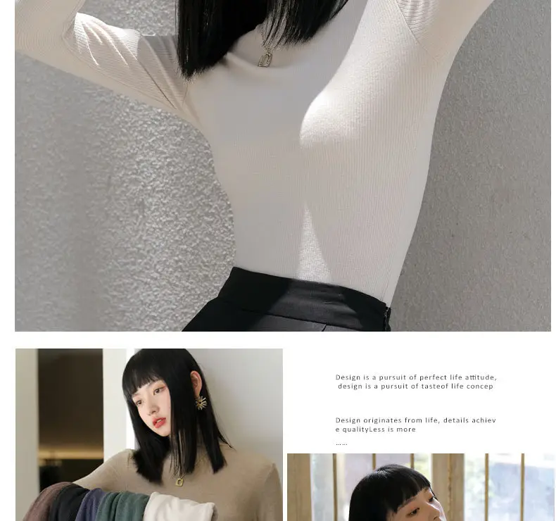 Women Long-Sleeve Slim Fit Sweater Top Black Knit Autumn Winter — feature 26