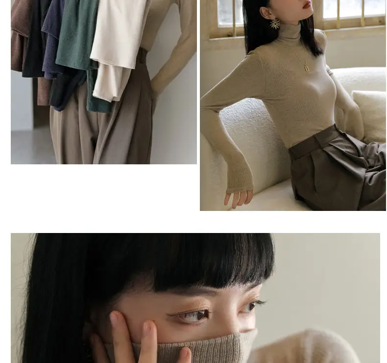 Women Long-Sleeve Slim Fit Sweater Top Black Knit Autumn Winter — feature 27