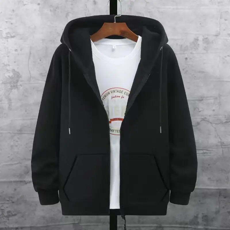 Men's Black Fleece Lined Hooded Zipper Jacket Large - Image 6