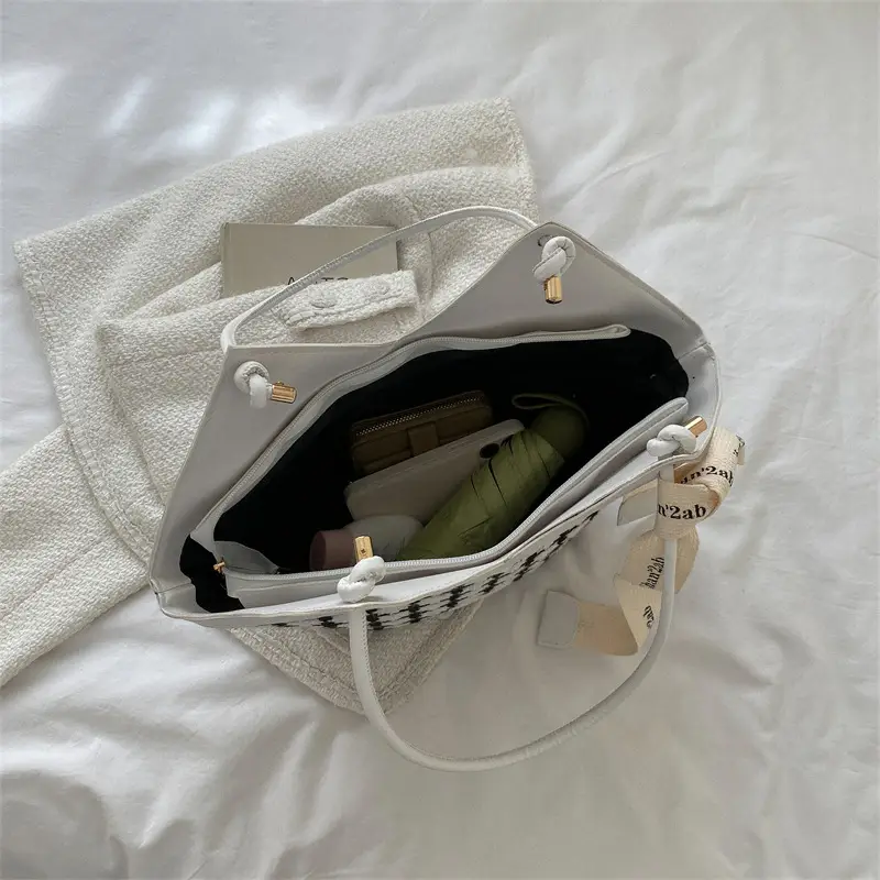 Women Textured Plaid Shoulder Bag 2026 Spring Summer - Image 5