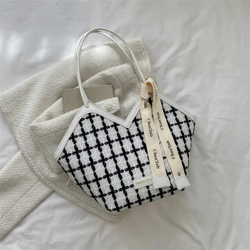 Women Textured Plaid Shoulder Bag 2026 Spring Summer - Image 2