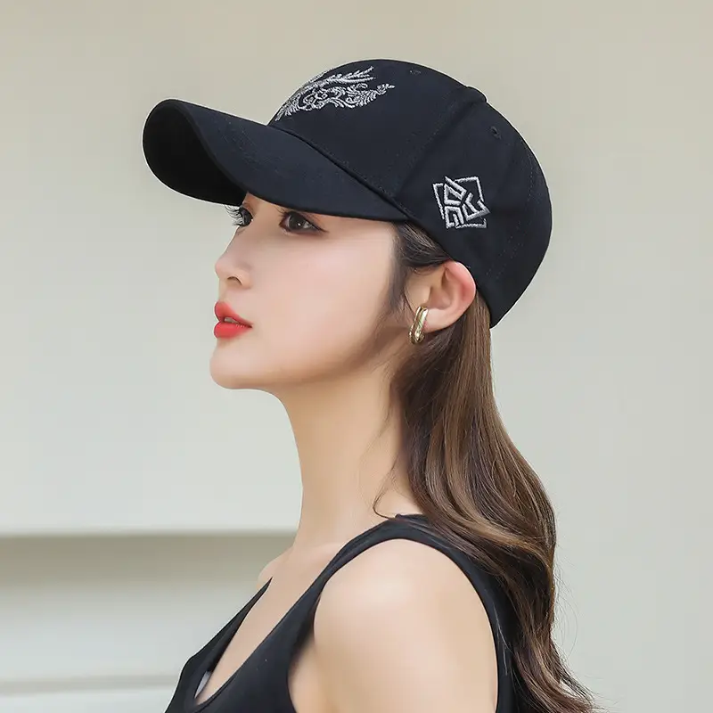 Women White Embroidered Baseball Cap with Sunshade