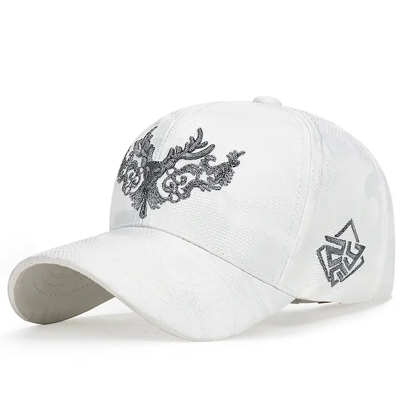 Women White Embroidered Baseball Cap with Sunshade