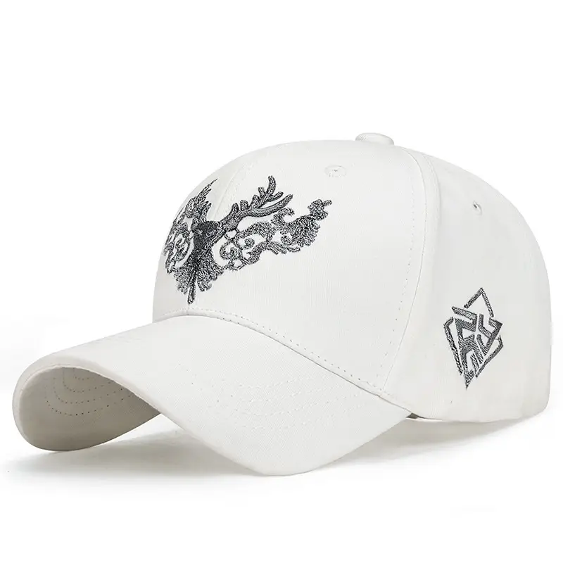Women White Embroidered Baseball Cap with Sunshade