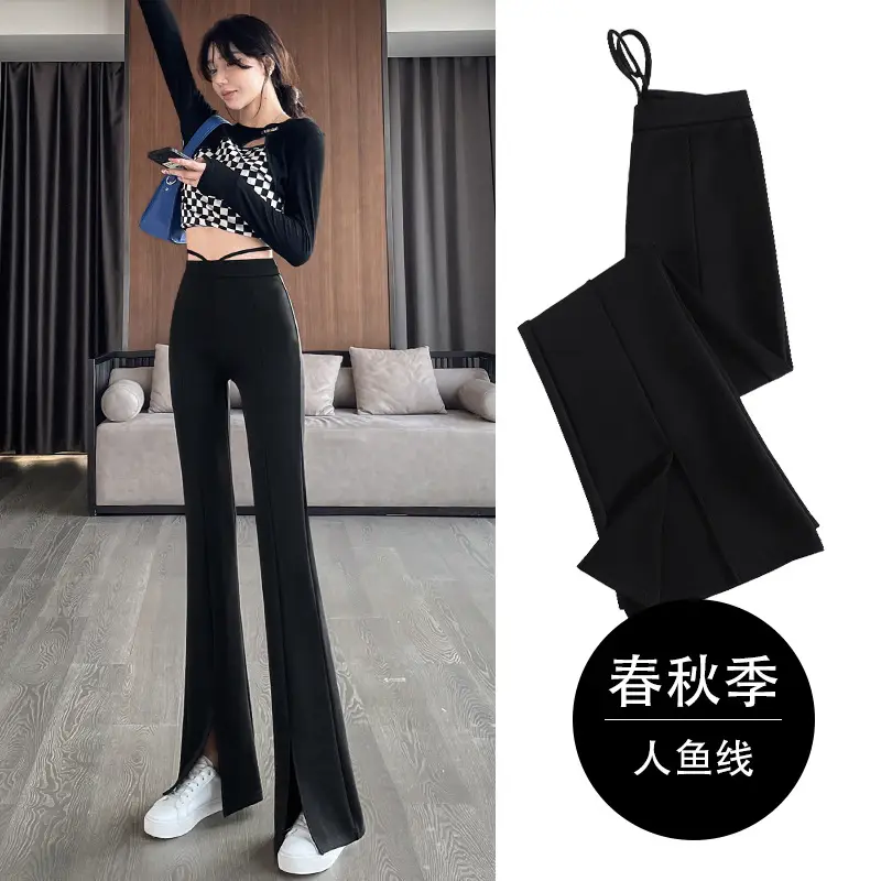 Women Micro-Flared High Waist Pants Black Spring Autumn 2025 - Image 2