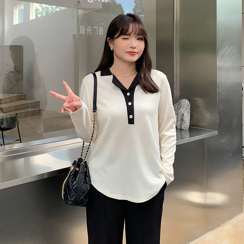 Plus Size Women Black Polka Dot Long Sleeve Top - Image 4