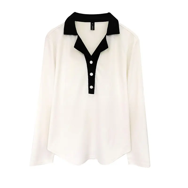 Plus Size Women Black Polka Dot Long Sleeve Top - Image 2