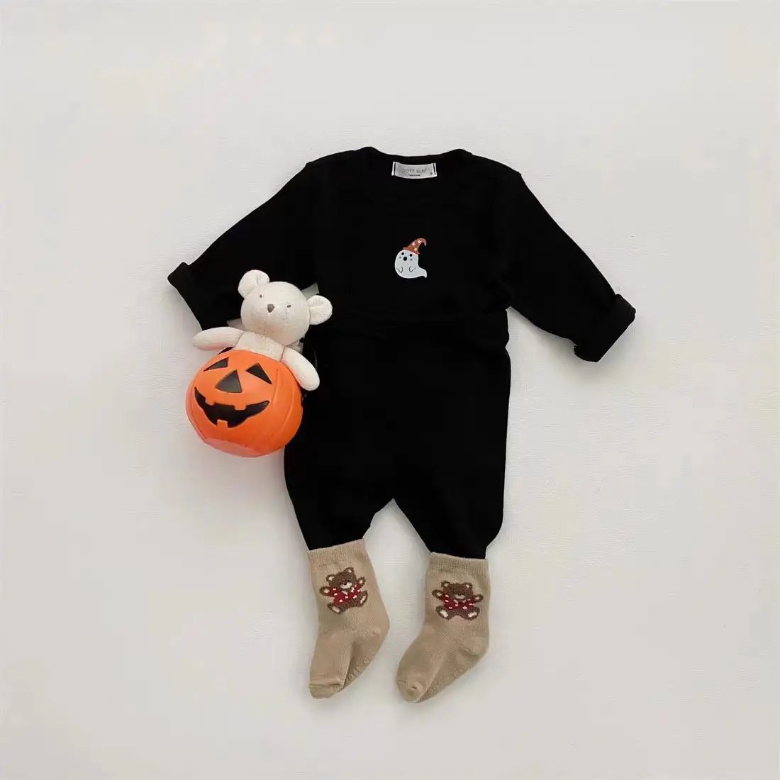 Korean Kids 24A Full Set Black Cotton Autumn 2-Piece - Image 3