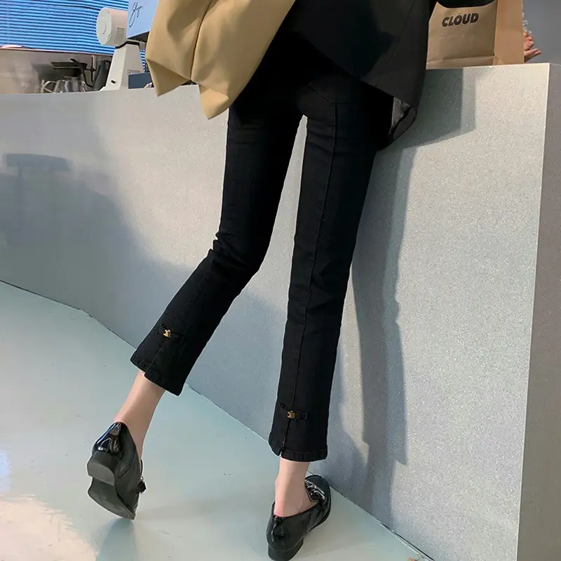 Women Slim Fit Split Straight Jeans 2022 Cropped Pipe Pants