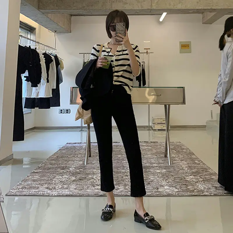 Women Slim Fit Split Straight Jeans 2022 Cropped Pipe Pants