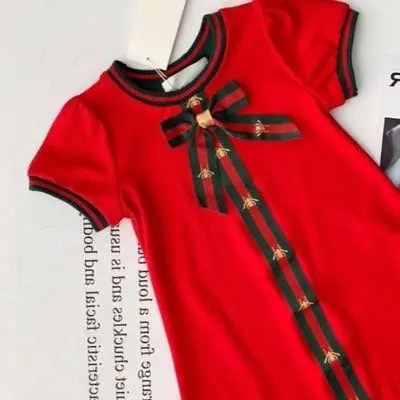 Girls Red Bow Pure Cotton Summer Dress