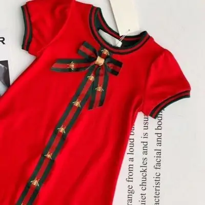 Girls Red Bow Pure Cotton Summer Dress