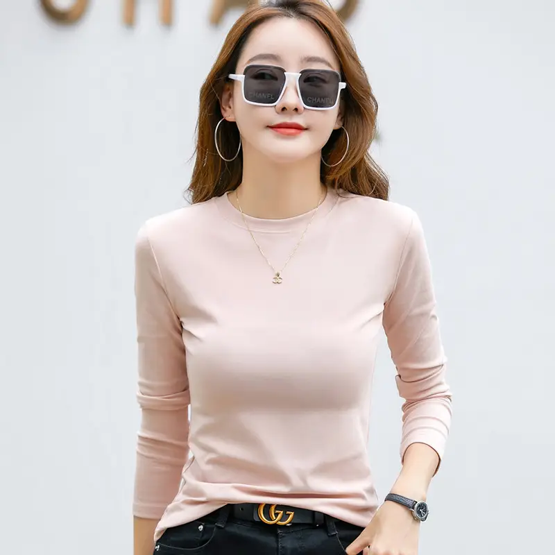 Women's Long Sleeve Solid Pink T-Shirt Large - Image 3