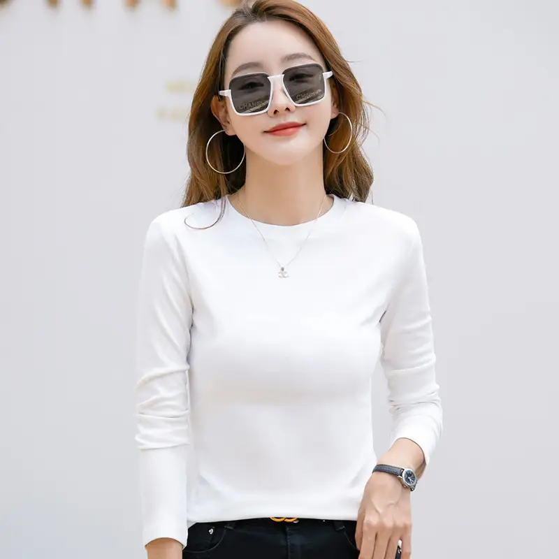 Women's Long Sleeve Solid Pink T-Shirt Large - Image 2