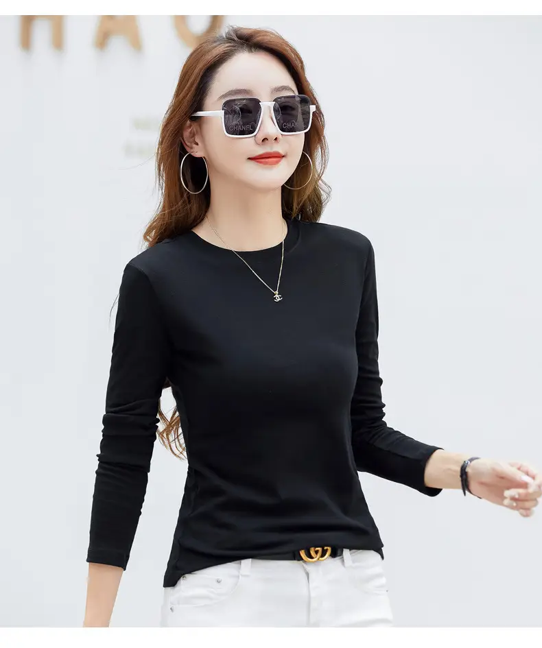 Women's Long Sleeve Solid Pink T-Shirt Large — feature 10