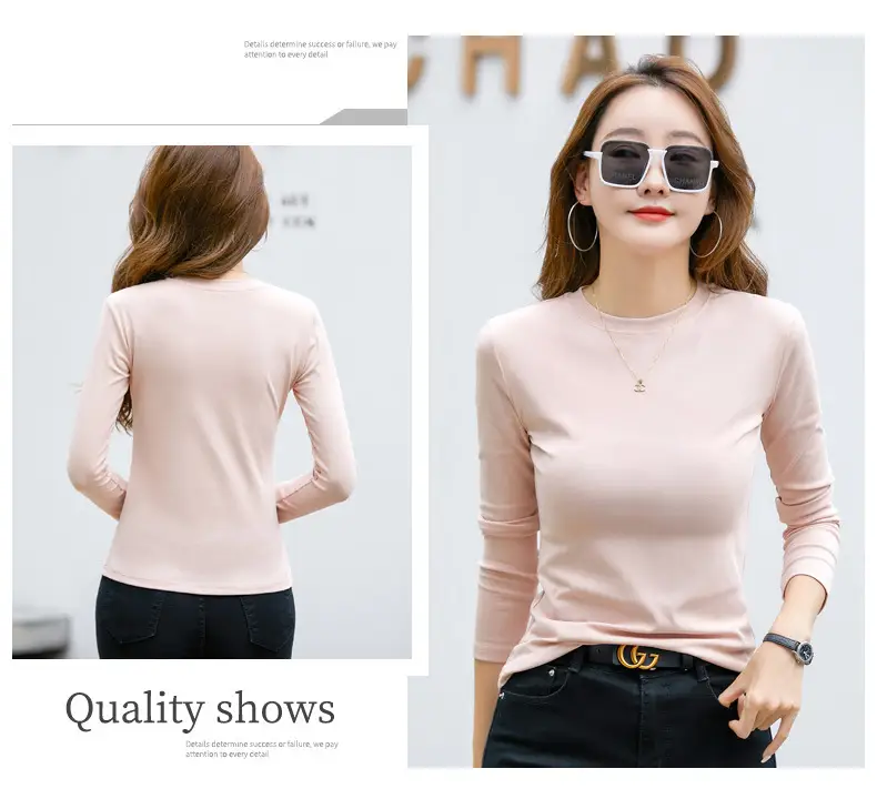 Women's Long Sleeve Solid Pink T-Shirt Large — feature 11