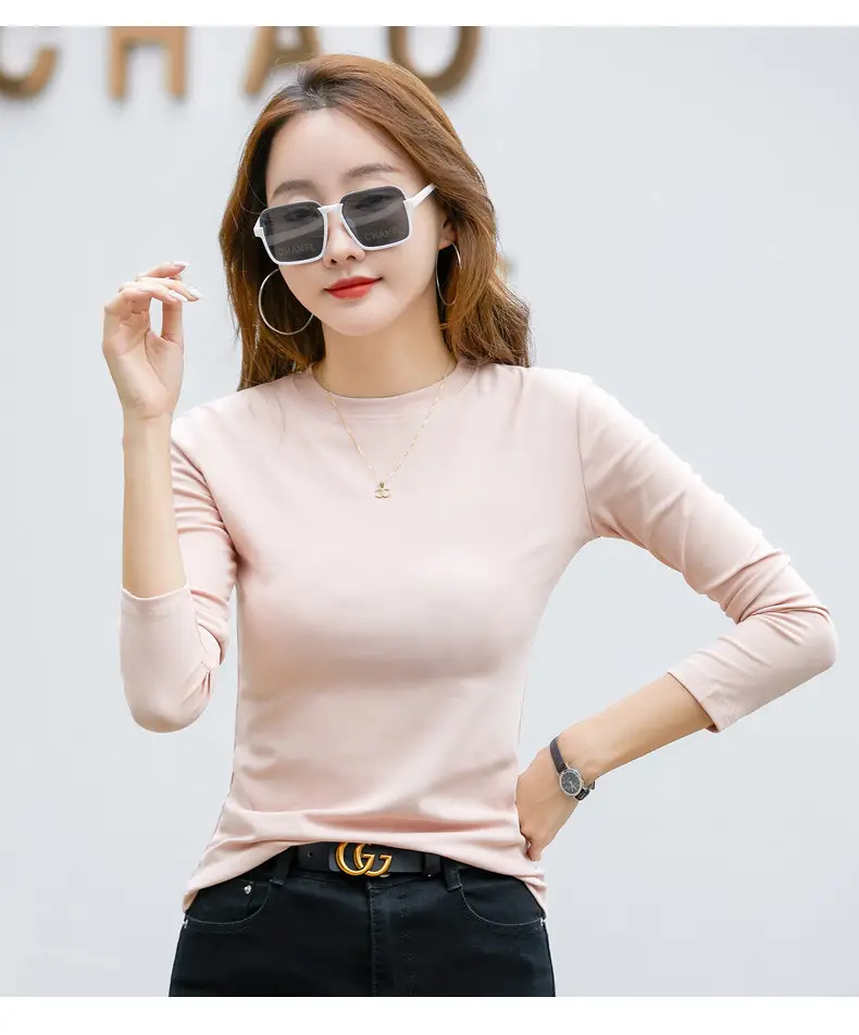 Women's Long Sleeve Solid Pink T-Shirt Large — feature 12