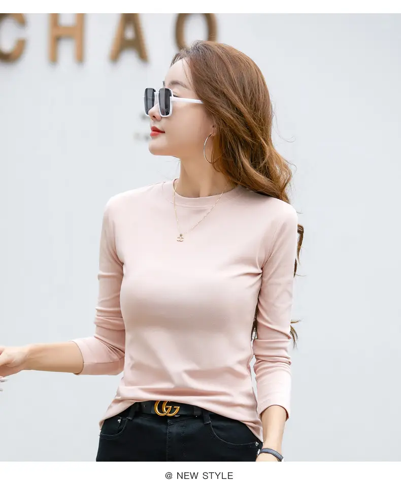 Women's Long Sleeve Solid Pink T-Shirt Large — feature 13
