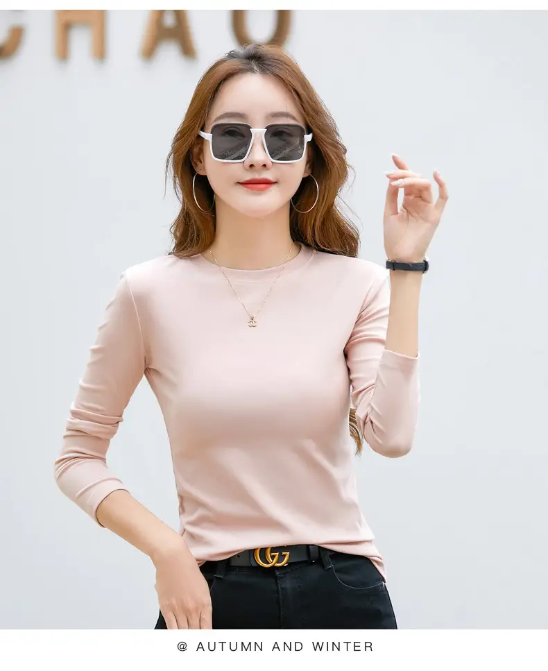 Women's Long Sleeve Solid Pink T-Shirt Large — feature 14