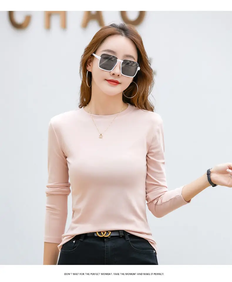Women's Long Sleeve Solid Pink T-Shirt Large — feature 16