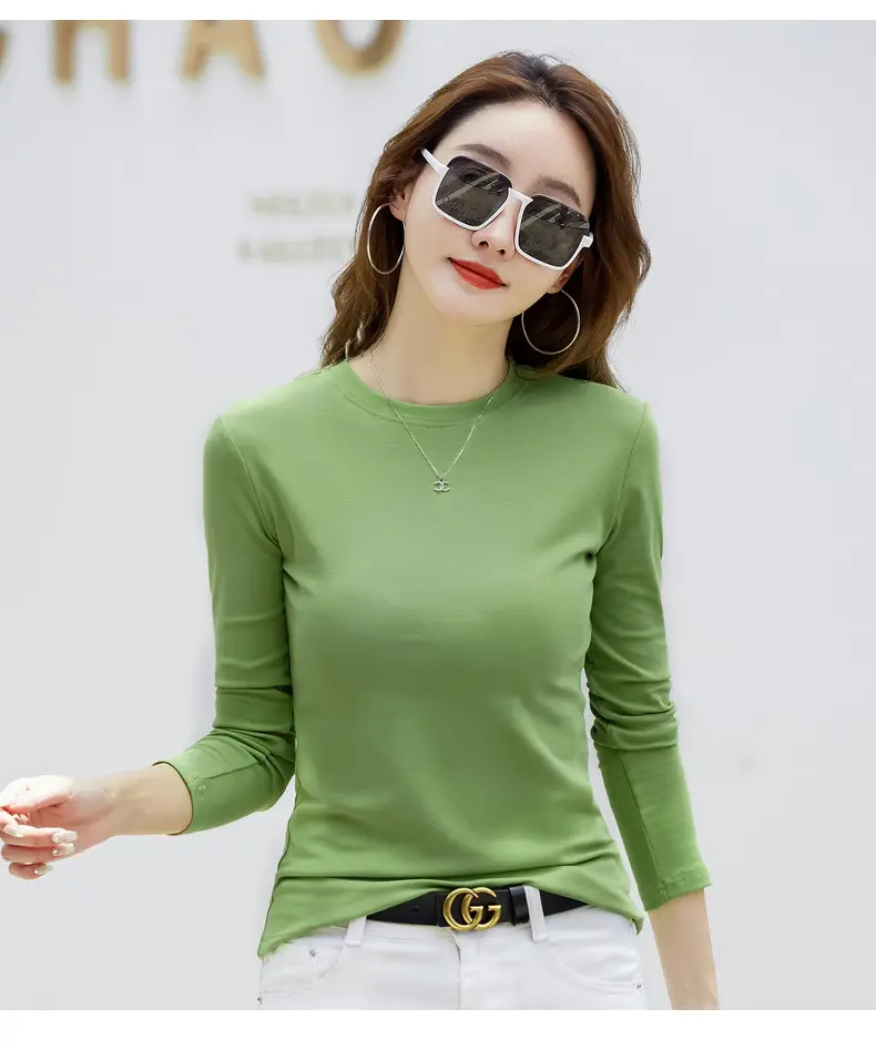 Women's Long Sleeve Solid Pink T-Shirt Large — feature 18