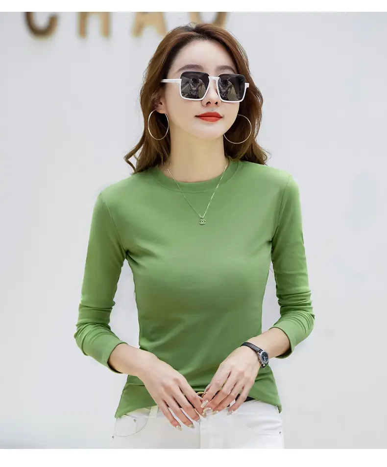 Women's Long Sleeve Solid Pink T-Shirt Large — feature 19