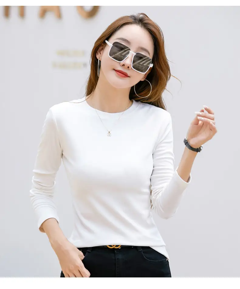 Women's Long Sleeve Solid Pink T-Shirt Large — feature 24