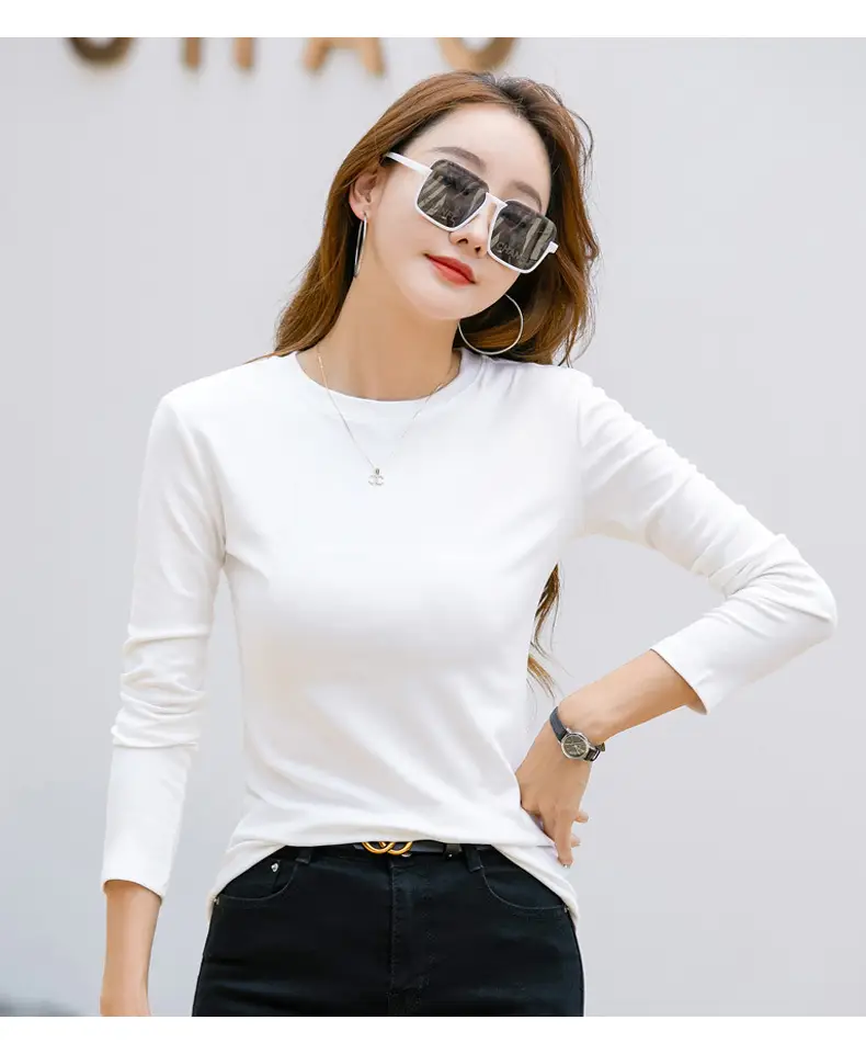 Women's Long Sleeve Solid Pink T-Shirt Large — feature 25