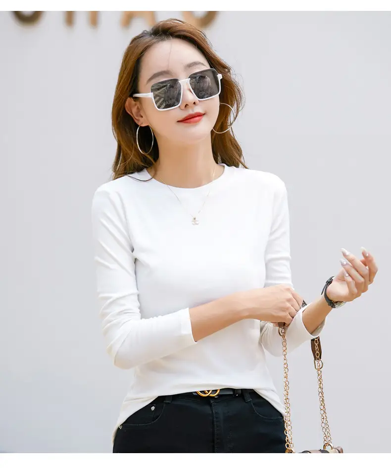 Women's Long Sleeve Solid Pink T-Shirt Large — feature 26
