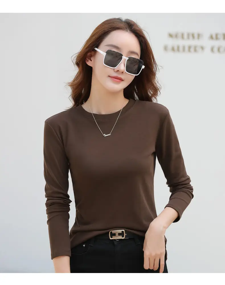 Women's Long Sleeve Solid Pink T-Shirt Large — feature 27