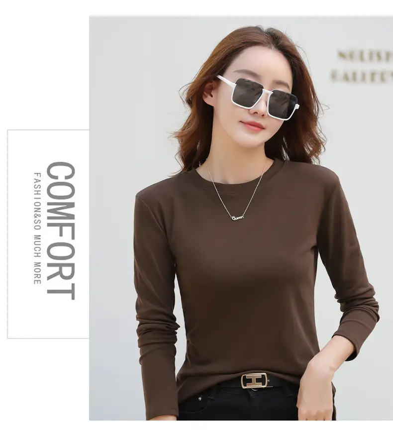 Women's Long Sleeve Solid Pink T-Shirt Large — feature 28