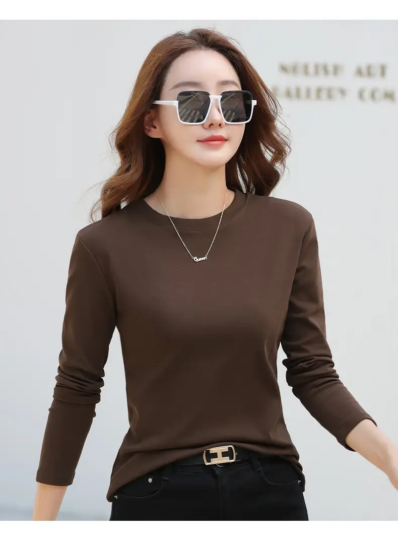Women's Long Sleeve Solid Pink T-Shirt Large — feature 29