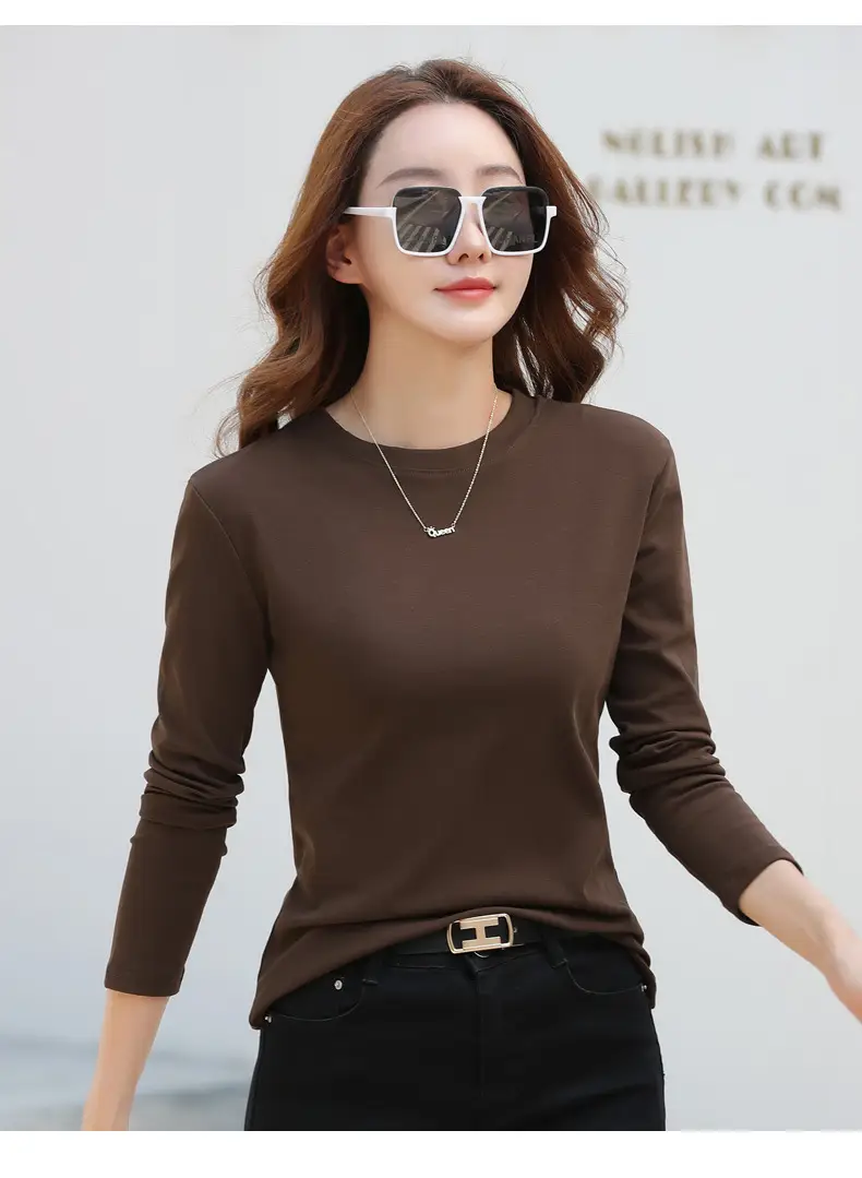 Women's Long Sleeve Solid Pink T-Shirt Large — feature 32