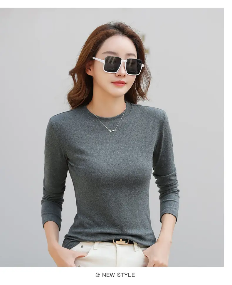 Women's Long Sleeve Solid Pink T-Shirt Large — feature 35