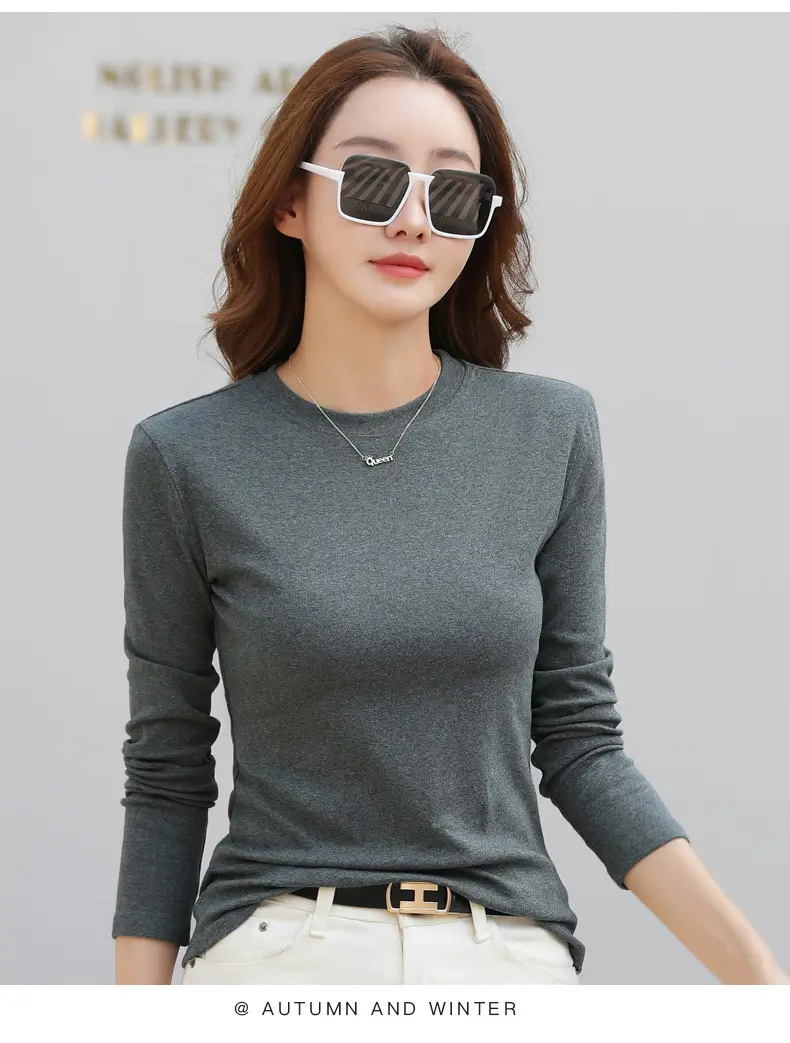 Women's Long Sleeve Solid Pink T-Shirt Large — feature 36