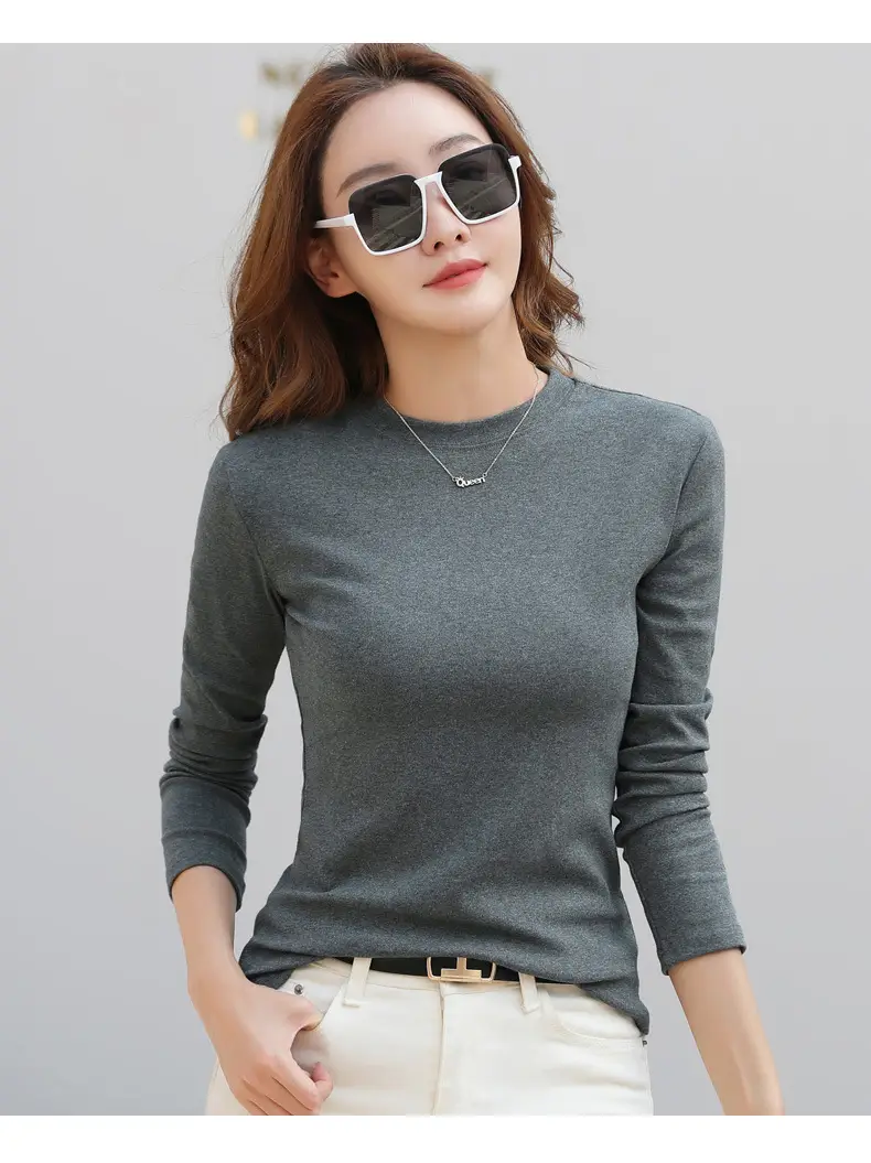 Women's Long Sleeve Solid Pink T-Shirt Large - Image 4