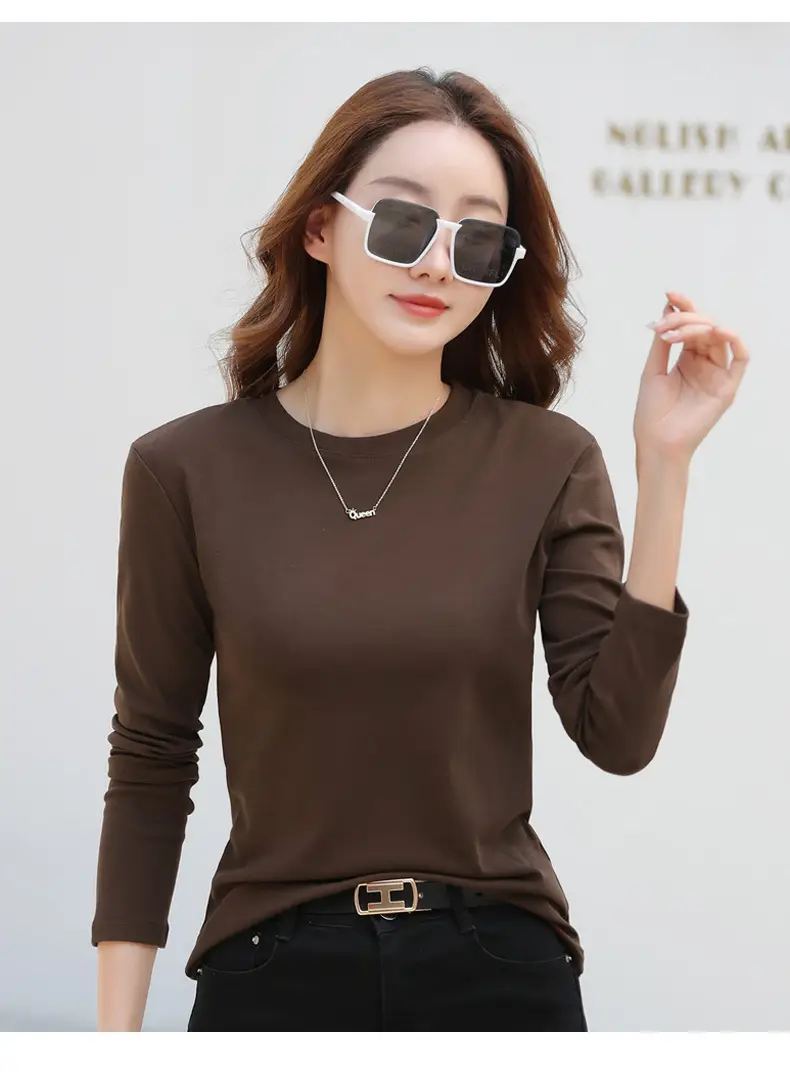 Women's Long Sleeve Solid Pink T-Shirt Large - Image 5