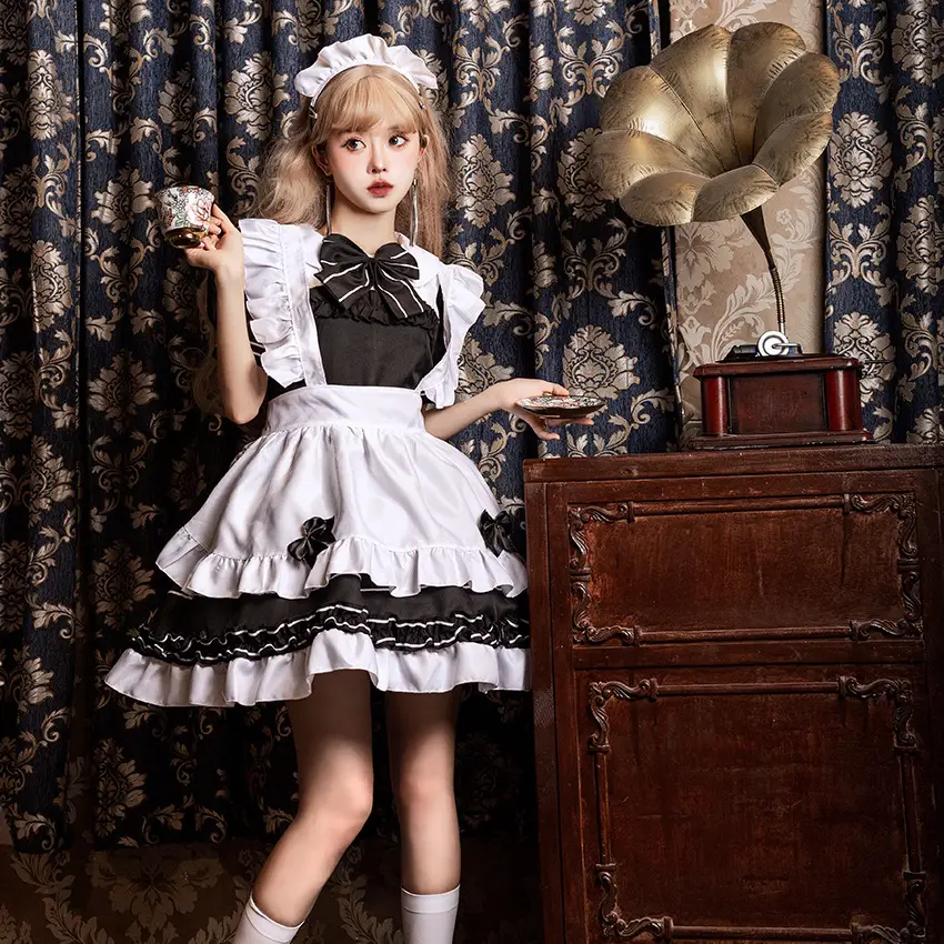 Lolita Maid Suit White Black Embroidered Dress - Image 4